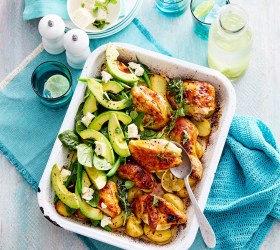 Chicken, Avocado and Crunchy Potato Tray Bake